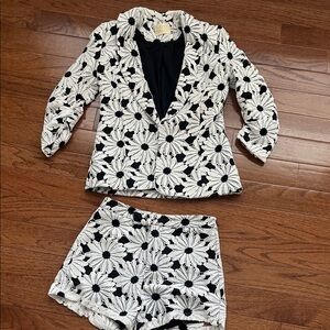 Judith March Floral Black and White Blazer and Shorts Set